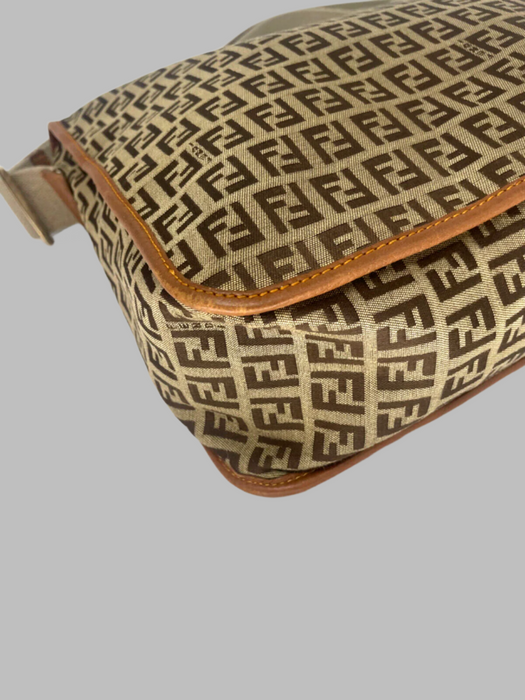 Fendi Zucchino Canvas Triple Stand Messenger Bag- Brown