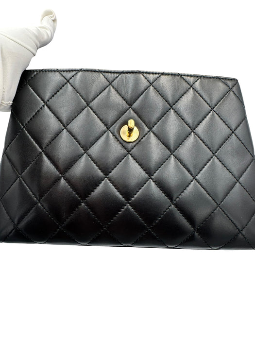 Chanel Vintage Kelly Black Lambskin Top Handle Bag | 24k Gold Plated Hardware