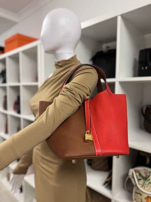 Hermes Picotin 22 bicolour- red and gold
