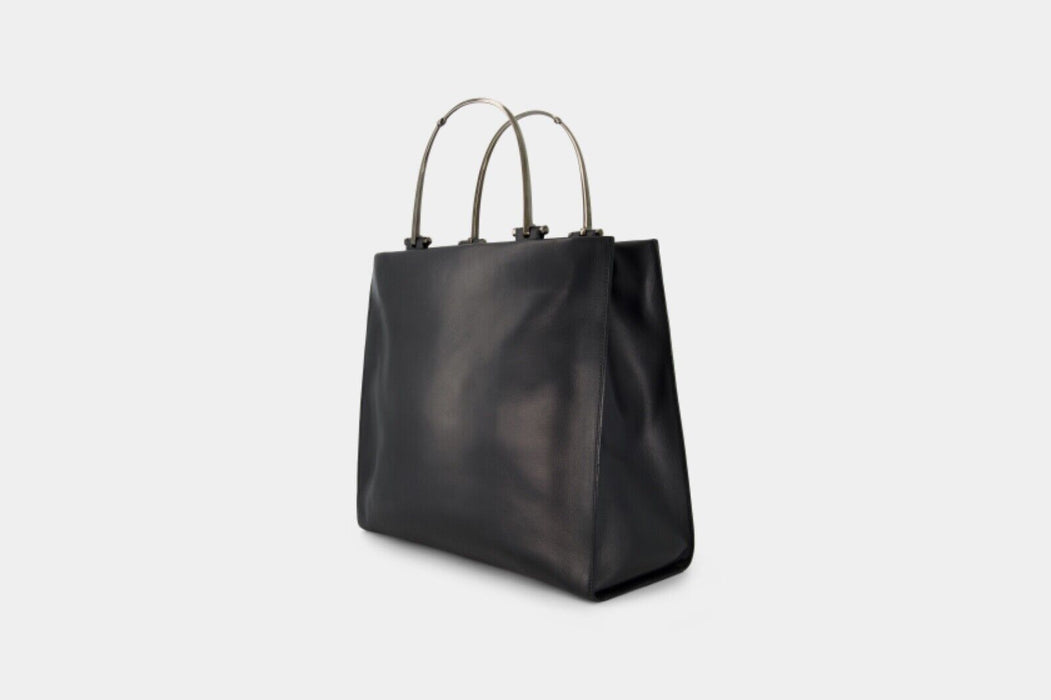 Gucci Double Brass Handle Leather Tote - Black