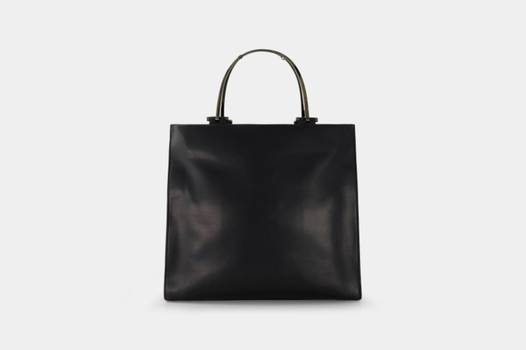 Gucci Double Brass Handle Leather Tote - Black