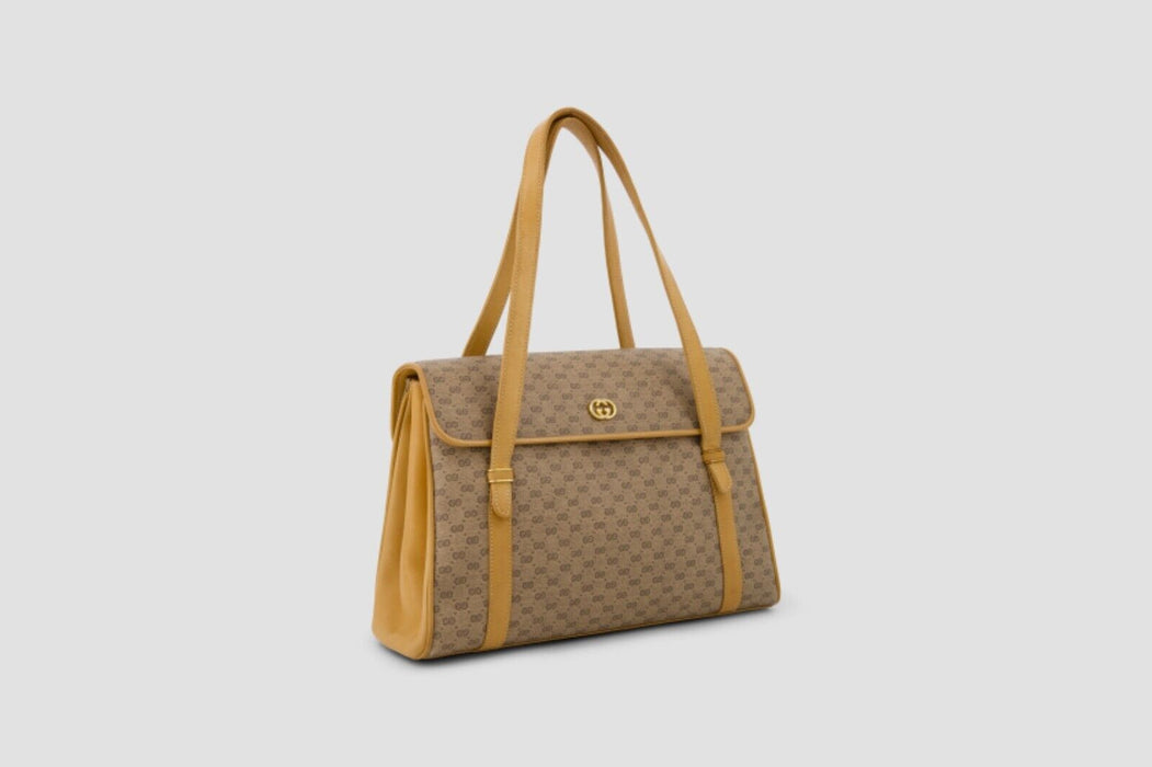 Gucci Micro GG Vintage Canvas/Leather Shoulder Bag - Brown