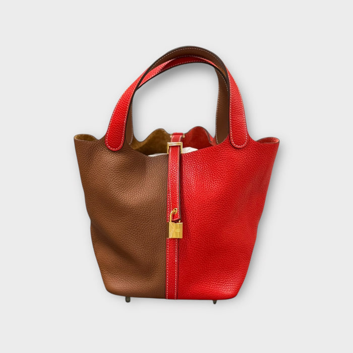 Hermes Picotin 22 bicolour- red and gold