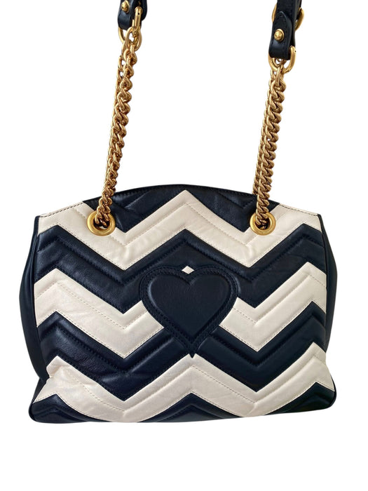 Gucci GG Marmont Chevron Shoulder Bag Black & White Leather | Gold Chain Strap