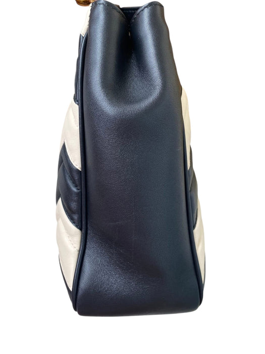 Gucci GG Marmont Chevron Shoulder Bag Black & White Leather | Gold Chain Strap