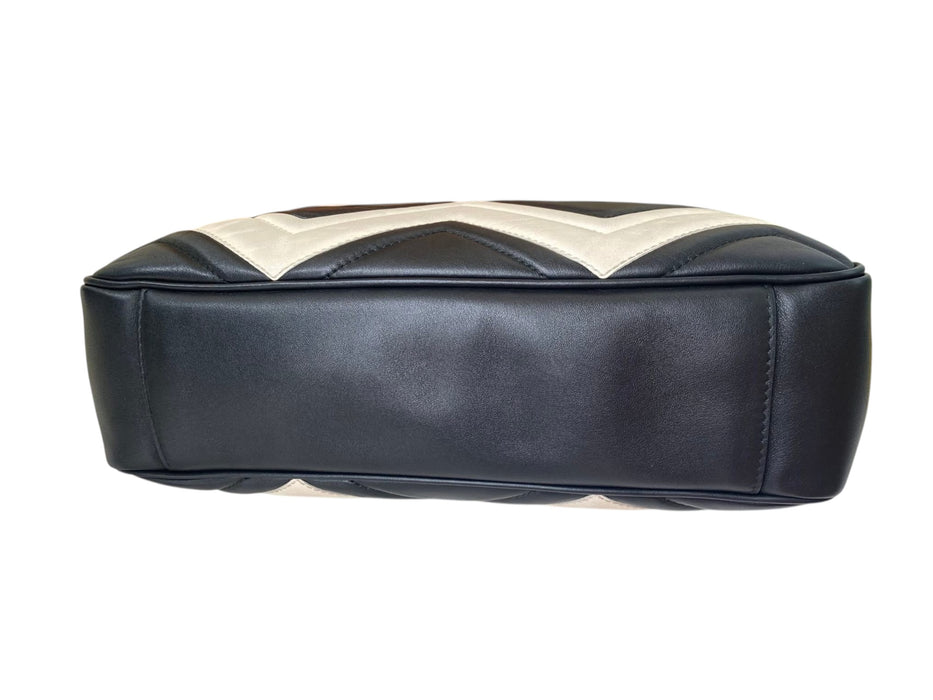 Gucci GG Marmont Chevron Shoulder Bag Black & White Leather | Gold Chain Strap