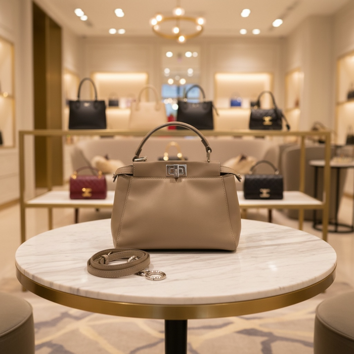 Fendi Peekaboo Mini Nappa Taupe Leather Bag | Crossbody & Top Handle