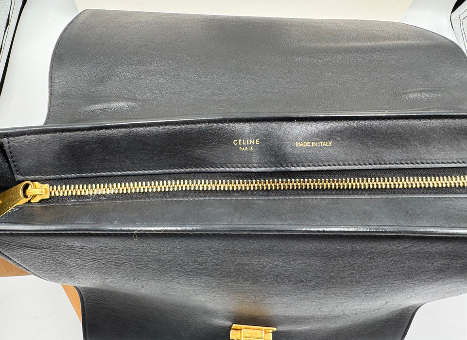 CELINE Tricolor Calfskin Leather And Suede Large Trapeze Bag