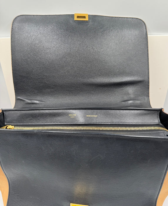 CELINE Tricolor Calfskin Leather And Suede Large Trapeze Bag