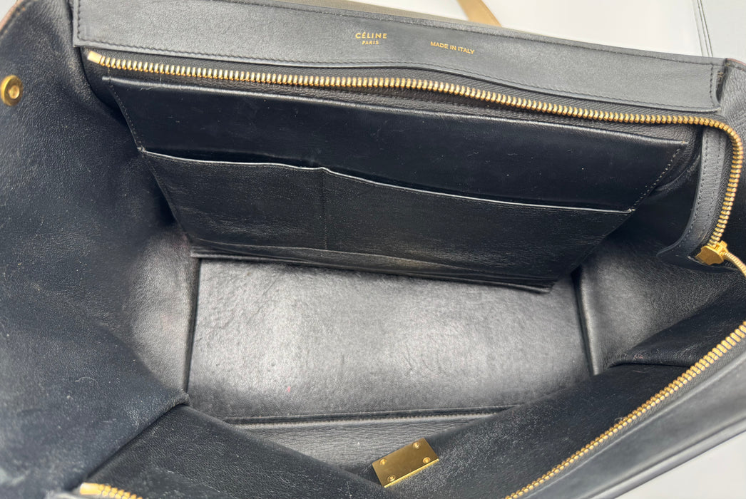 CELINE Tricolor Calfskin Leather And Suede Large Trapeze Bag
