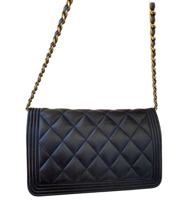 CHANEL Boy Wallet on Chain WOC Black Lambskin Gold Hardware (GHW) Crossbody
