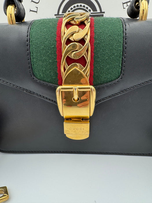 Gucci Sylvie black mini top handle bag