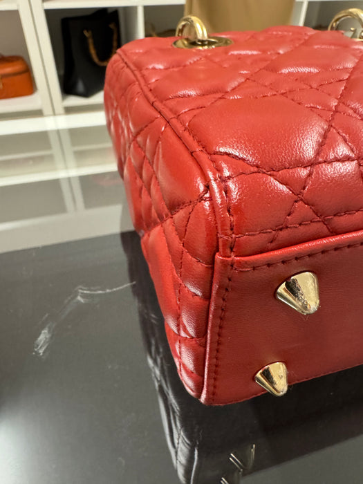 Christian Dior Lady Dior bag small- red