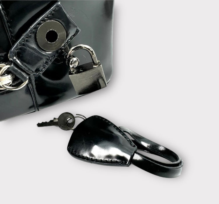 Prada Milano Patent Leather Bowling Bag - Black