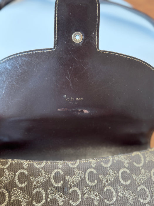 Celine Vintage Two-Tone Horse Carriage macadam shoulder bag- Brown