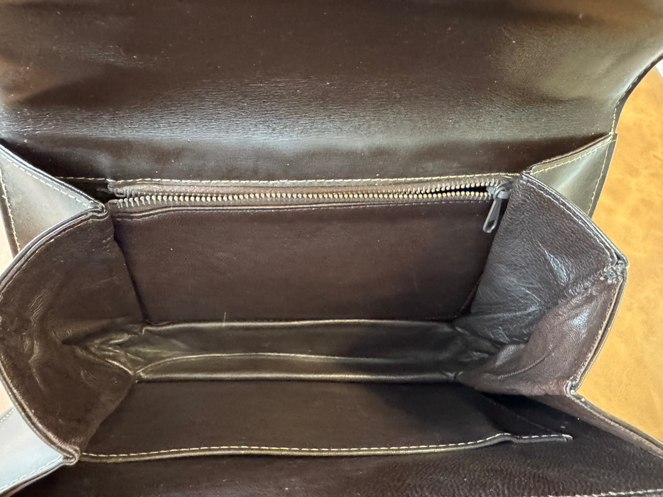 Celine Vintage Two-Tone Horse Carriage macadam shoulder bag- Brown