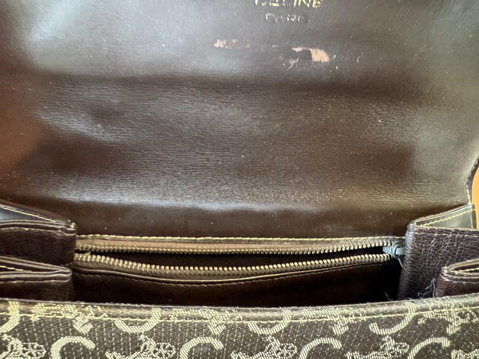 Celine Vintage Two-Tone Horse Carriage macadam shoulder bag- Brown