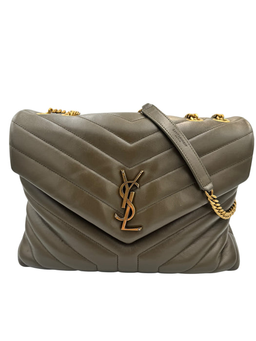 Saint Laurent Medium Loulou Bag – Green Chevron Leather