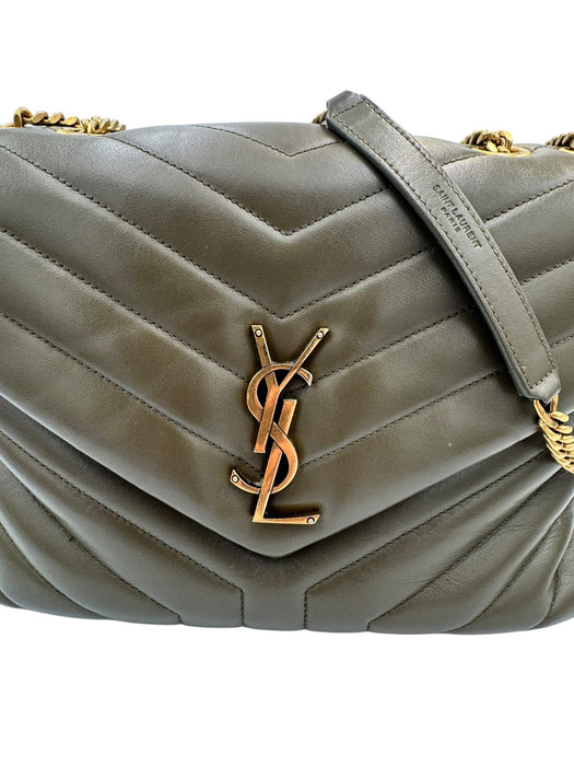 Saint Laurent Medium Loulou Bag – Green Chevron Leather