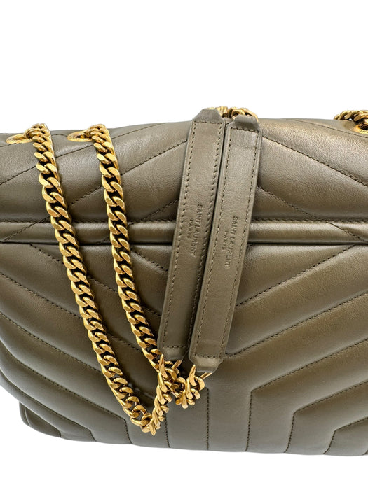 Saint Laurent Medium Loulou Bag – Green Chevron Leather