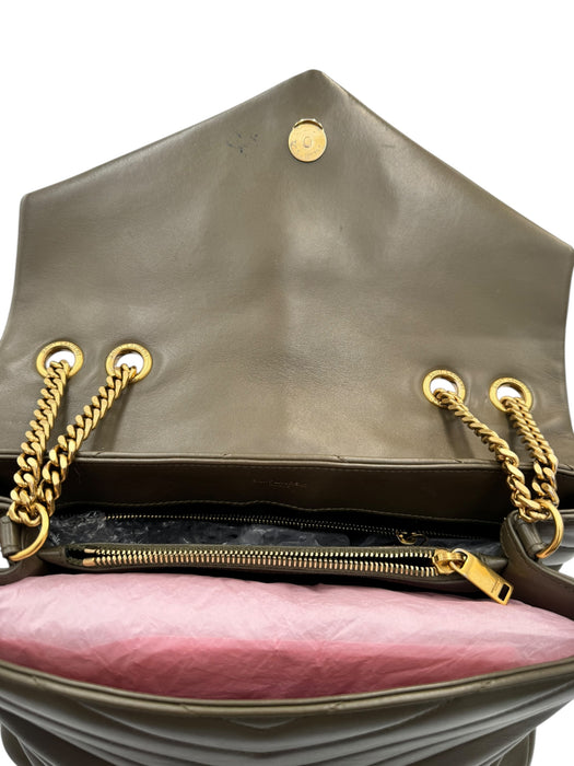 Saint Laurent Medium Loulou Bag – Green Chevron Leather