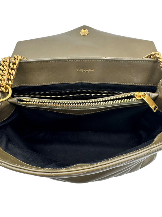 Saint Laurent Medium Loulou Bag – Green Chevron Leather