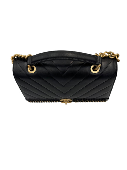 Chanel Black Chevron Stitched Chain Top Handle Bag