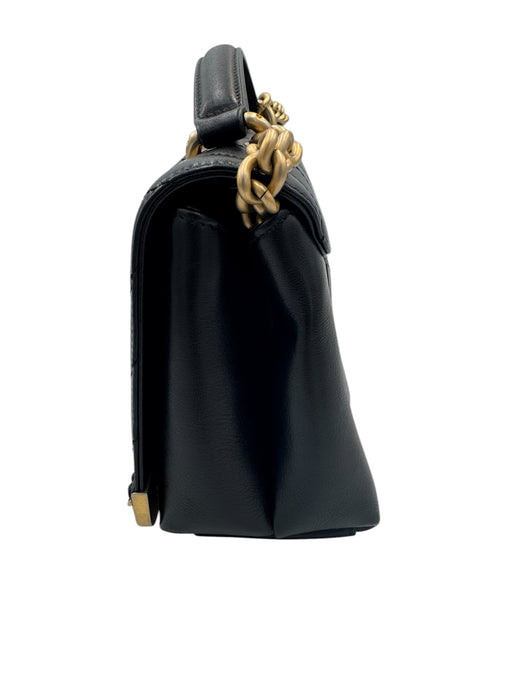 Chanel Black Chevron Stitched Chain Top Handle Bag