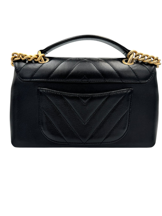 Chanel Black Chevron Stitched Chain Top Handle Bag