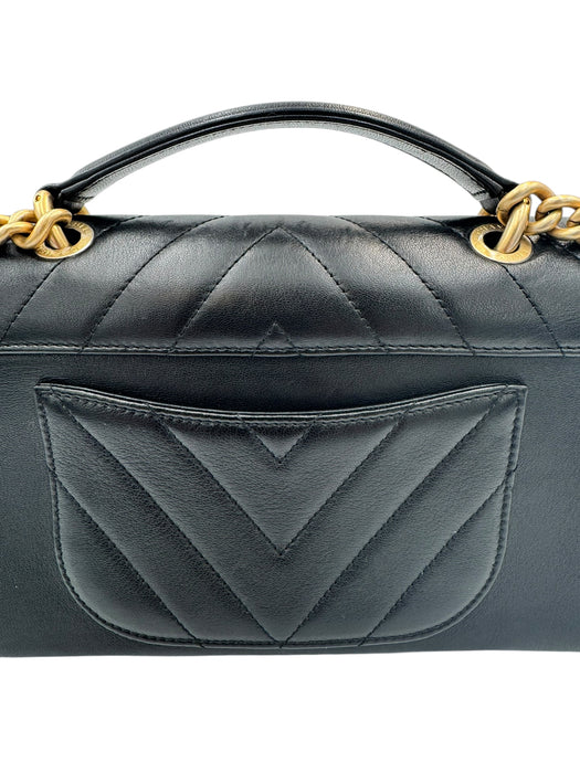 Chanel Black Chevron Stitched Chain Top Handle Bag