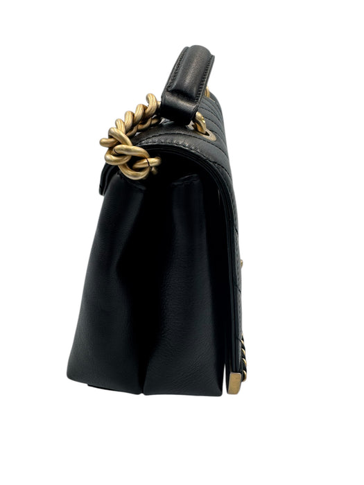 Chanel Black Chevron Stitched Chain Top Handle Bag