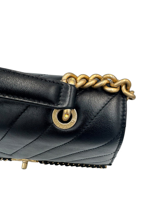 Chanel Black Chevron Stitched Chain Top Handle Bag