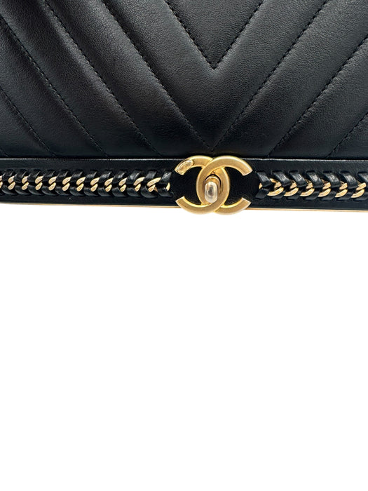 Chanel Black Chevron Stitched Chain Top Handle Bag