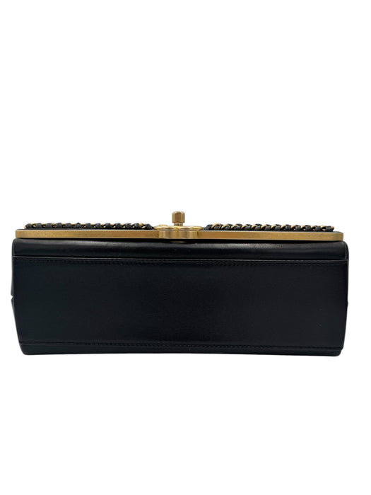 Chanel Black Chevron Stitched Chain Top Handle Bag