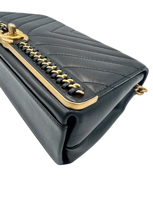 Chanel Black Chevron Stitched Chain Top Handle Bag