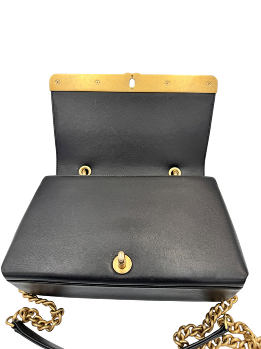 Chanel Black Chevron Stitched Chain Top Handle Bag