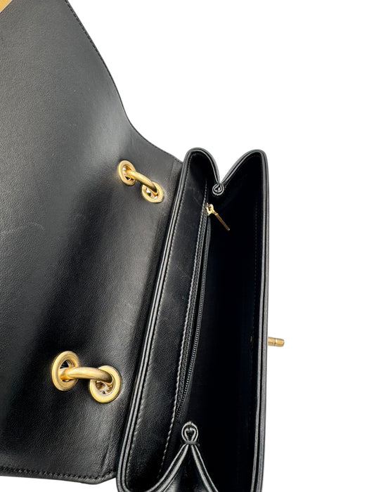 Chanel Black Chevron Stitched Chain Top Handle Bag