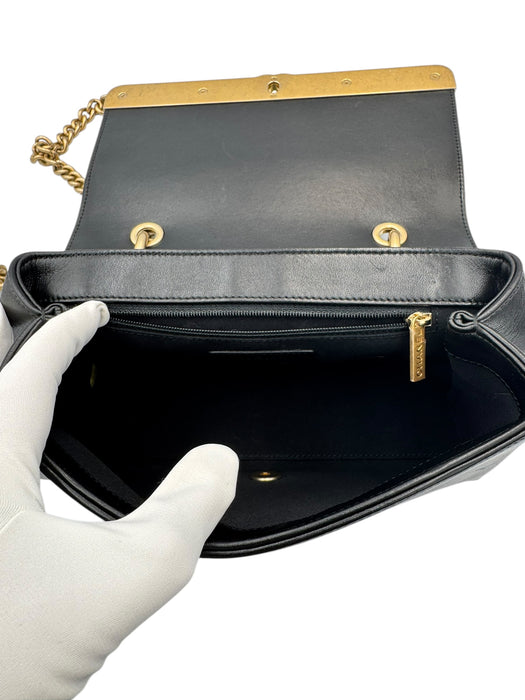 Chanel Black Chevron Stitched Chain Top Handle Bag