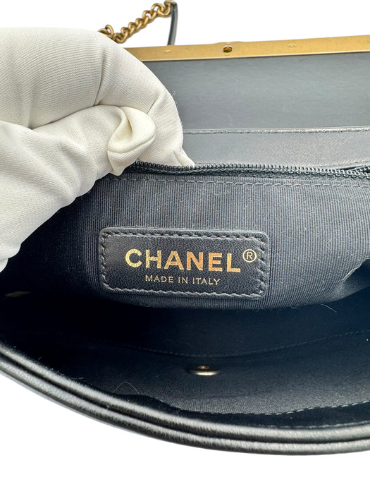Chanel Black Chevron Stitched Chain Top Handle Bag