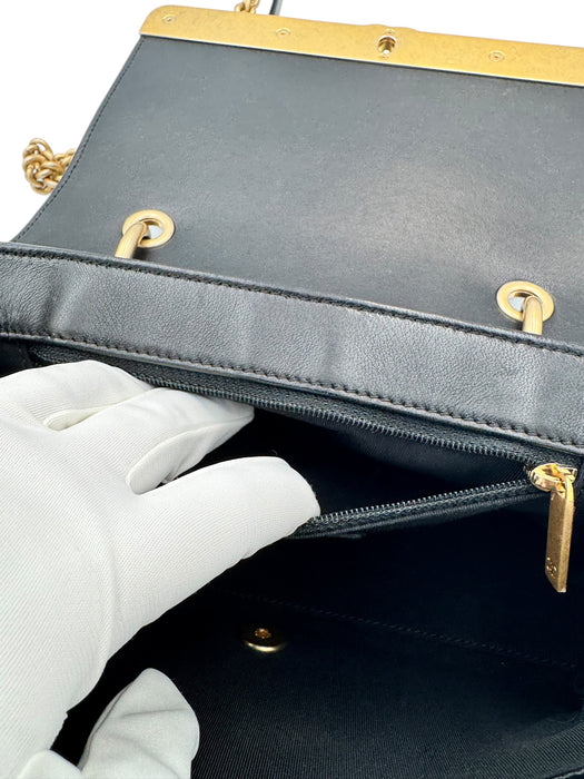 Chanel Black Chevron Stitched Chain Top Handle Bag