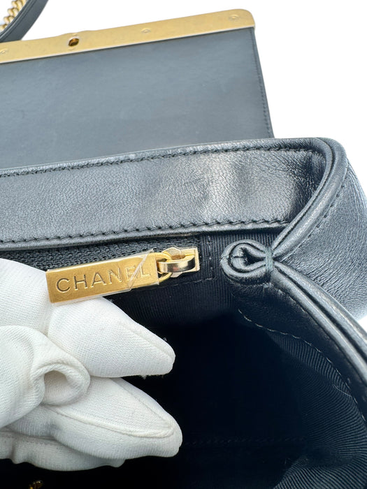 Chanel Black Chevron Stitched Chain Top Handle Bag