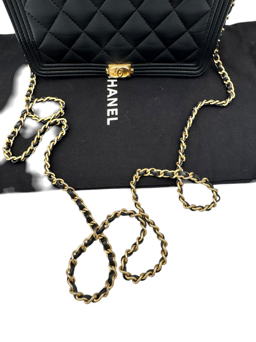 Chanel Boy WOC Black Caviar Leather Wallet on Chain Crossbody Bag
