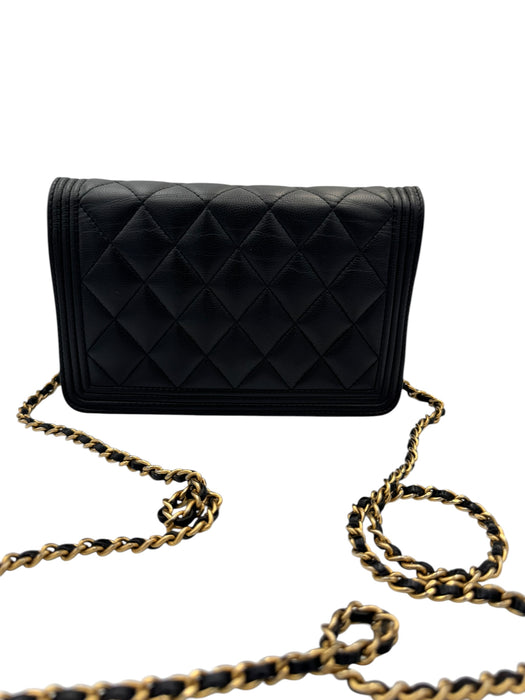 Chanel Boy WOC Black Caviar Leather Wallet on Chain Crossbody Bag