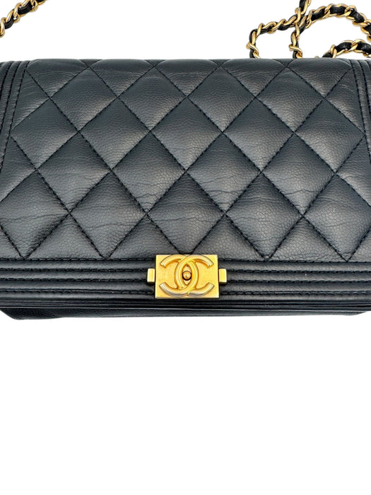 Chanel Boy WOC Black Caviar Leather Wallet on Chain Crossbody Bag