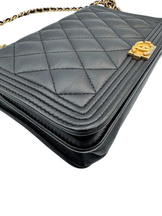 Chanel Boy WOC Black Caviar Leather Wallet on Chain Crossbody Bag