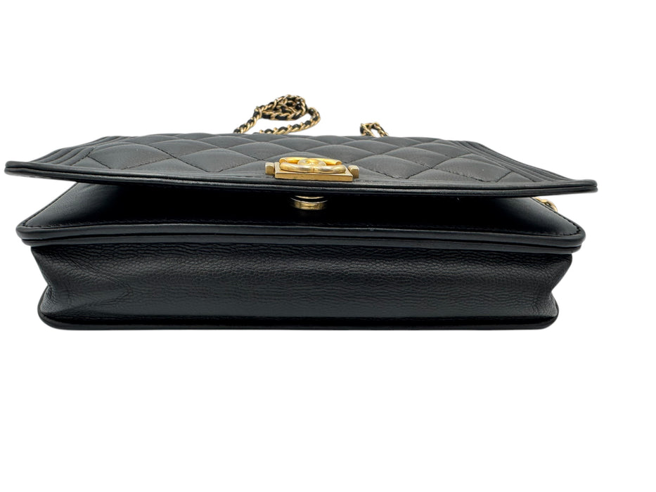Chanel Boy WOC Black Caviar Leather Wallet on Chain Crossbody Bag