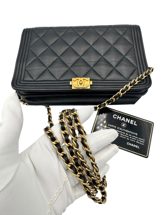 Chanel Boy WOC Black Caviar Leather Wallet on Chain Crossbody Bag