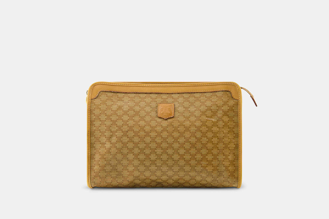 Celine Vintage Triomphe Macadam Pouch- Beige