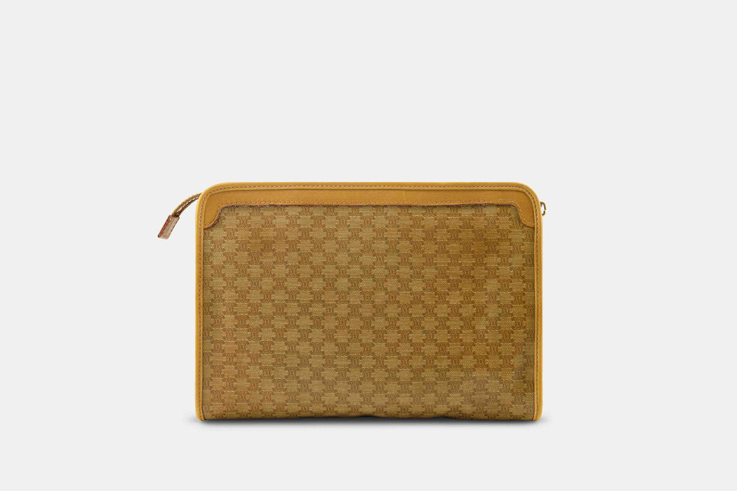 Celine Vintage Triomphe Macadam Pouch- Beige