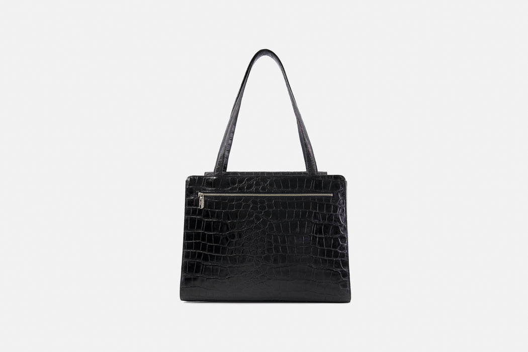Valentino Croc Embossed Shoulder Bag - Black
